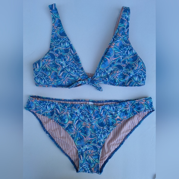 Vineyard Vines Tropical Turtles Tie Front Bikini Set - Picture 3 of 9
